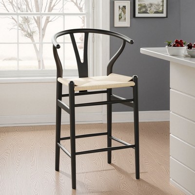 Lirago Solid Wood Bar Stool - No Assembly, 350LBS Capacity, Mid-Century Black