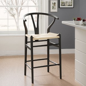 Lirago Solid Wood Bar Stool - No Assembly, 350LBS Capacity, Mid-Century Black - 1 of 4