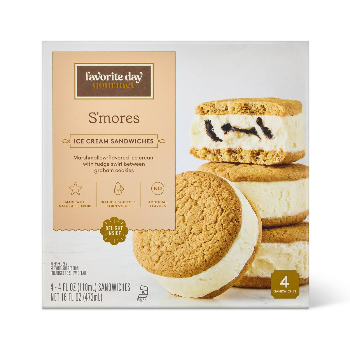 S'mores Cookie Ice Cream Sandwich - 16 fl oz/4ct - Favorite Day™