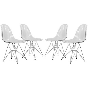 LeisureMod Cresco Series Modern Plastic Dining Chair Accent Side Chair with Brushed Silver Chrome Legs, Set of 4 in Clear - 1 of 4