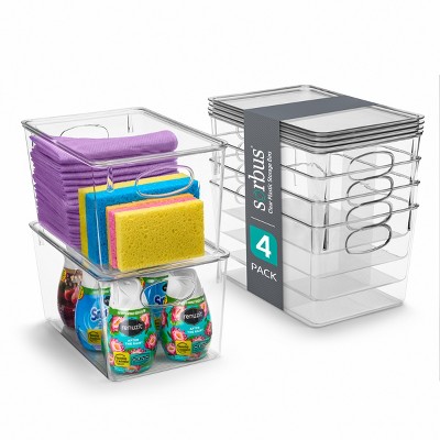 Sorbus 4 Pack Large Clear Plastic Storage Bins with Lids and Handles for Cleaning Supplies - Conquer Clutter, Enhance Organization and Style