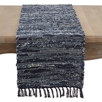 Saro Lifestyle Distressed Denim Table Runner, 13"x72", Navy Blue