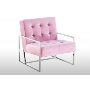 Velvet Tufted Accent Chair with Cushioned Seat and Stainless Steel Frame for Living Room - 1 of 4