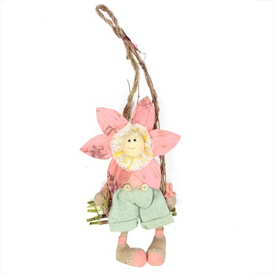 Northlight 23" Pink, Green and Tan Spring Floral Hanging Sunflower Girl Decorative Figure