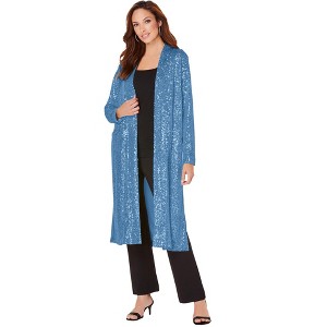 Roaman's Women's Plus Size Sequin Duster - 1 of 4