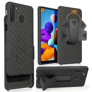 Nakedcellphone Case with Stand and Belt Clip Holster for Samsung Galaxy A21 - Black - 1 of 4