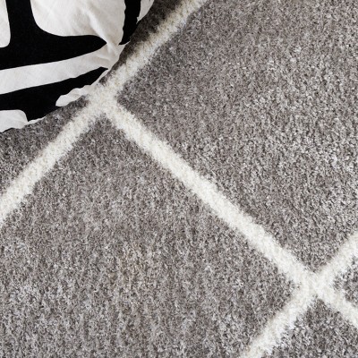 Tahoe Gray and Ivory Synthetic Shag Runner Rug, 2 x 9 ft