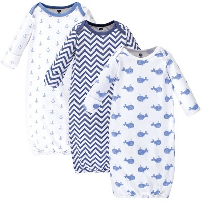 Image of Hudson Baby Infant Boy Cotton Gowns, Blue Whales, Preemie/Newborn