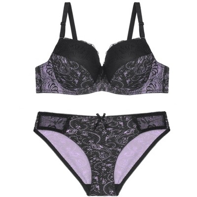 Unique Bargains Women's Plus Size Lingerie Lace Full Cup Push Up Bra and  Panty Set