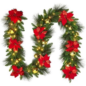 9ft Pre-Lit Christmas Wreath for Front Door, Extra Large Outdoor Artificial Wreath with Pine Cones for Indoor Porch & Party Decor - 1 of 4