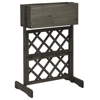 vidaXL Solid Firwood Garden Trellis Planter with Large Flower Box - Outdoor Use - Gray 17.7"x11.8"x29.1"