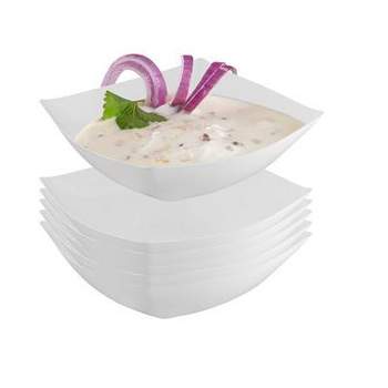 Crown Display White Disposable Serving Bowl Squared Convex Bowl - White Plastic Bowl