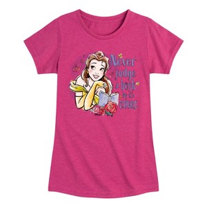 Girls' - Disney - Belle Never Judge A Book Fitted Short Sleeve Graphic T-Shirt - 1 of 4