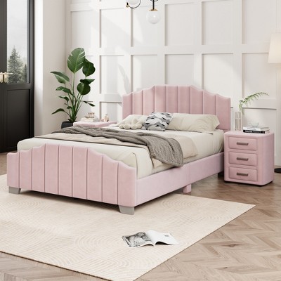 3-Piece Bedroom Set with 2 Nightstands, Full/Queen Size Vertical Channel Tufted Velvet Upholstered Platform Bed Frame - ModernLuxe