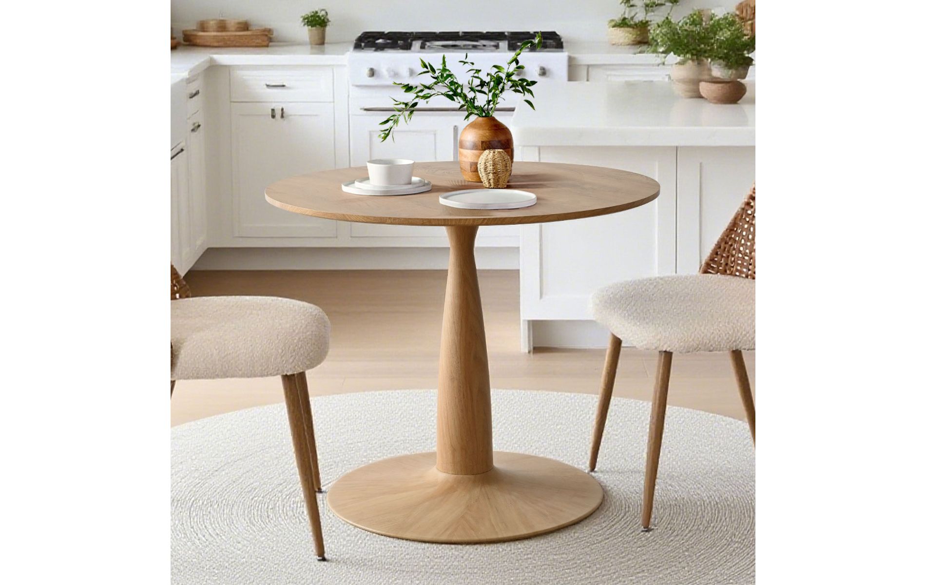 34.5" Modern Round Pedestal Dining Table with Wood Grain Finish, Small Kitchen Table Coffee Table for Apartment, Dining Room & Living Space-Panipeachy