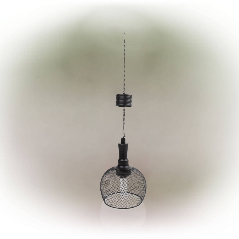 10" Solar Hanging Mesh Glass Lantern Black - Alpine Corporation