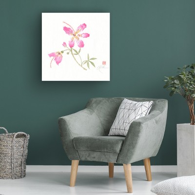 Symmetrical Pink Flower and Butterfly Canvas Art with Wood Frame