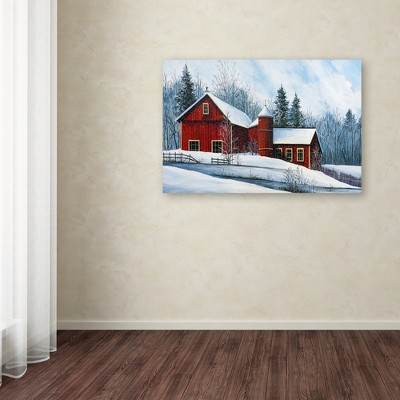 Debbi Wetzel Red Barn Winter Landscape Canvas Art