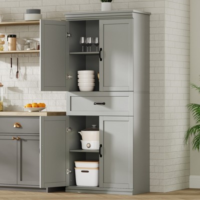 Garvee Pantry Cabinet, 70" Tall Kitchen Storage Cabinets with 4 Doors, Adjustable Shelves, Tall Cupboard for Bathroom, Dining Room