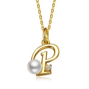 Personalized 14K Gold Plated Initial Pearl Pendant Necklace for all ages: A Charming gold Elegant Keepsake Gift - 1 of 3