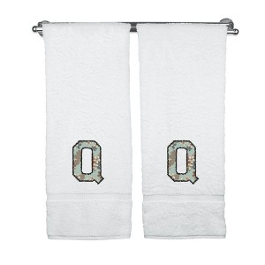 BC BARE COTTON Monogrammed Towels, Personalized Gift, Set of 2 - Embroidered Writing with Greenish Cyan - 1 of 4