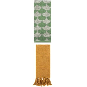 REGALWOVEN 2 Packs Cotton Geometric and Solid Absorbent Soft Hand Towel for Bathroom Kitchen - 1 of 4