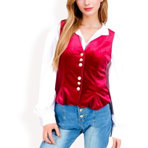 Anna-Kaci Women's Velvet Peplum Vest with Button Detai - 1 of 4