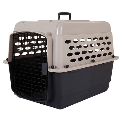 Petmate Vari 28 Inch Portable Plastic Hard Sided Travel Crate Carrier Kennel For Dogs, Cats, Rabbits, and Medium Animals, Taupe and Black