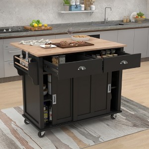 LOVMOR Kitchen Island Cart, with a Flatware Organizer, 5 Wheels and  8 Handle-Free Drawers, Concealed sliding barn door for Dinning Room, Coffee Bar - 1 of 4