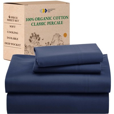 California Design Den  Bed Sheets Set - 100% Organic Cotton Percale, Deep Pocket