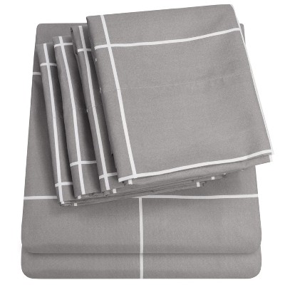 Queen Gray Window Pane Cotton Polyester Sheet Set