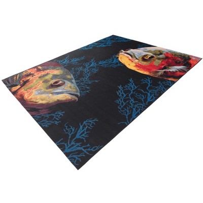 Marine Life Multi-Color Synthetic Rectangular Outdoor Rug