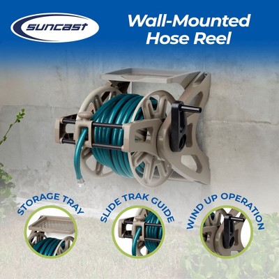 Suncast Taupe Resin Wall Mounted Hose Reel with Crank Handle