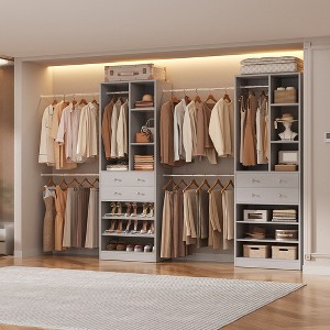 Besiost Freestanding Closet Storage System with Shoes Shelf and Hanging Rods, Walk-In Closet Organizer with Drawers - 1 of 4