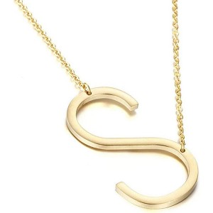 Large Sideways Initial Pendant Necklace 18K Gold Plated Stainless Steel - 1 of 4