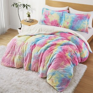 Peace Nest Dual-Side Fluffy Faux Rabbit Fur Comforter Set, Plush Fuzzy Bedding Set - 1 of 4