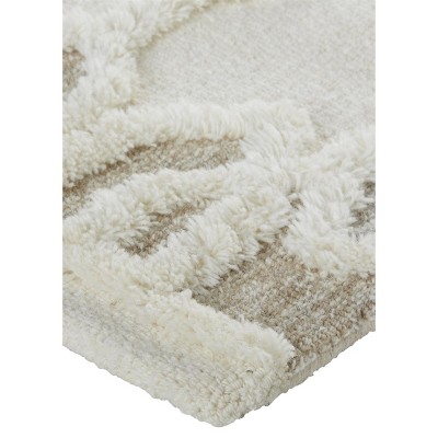 Ivory and Beige Geometric Tufted Wool Area Rug, 8' x 10'