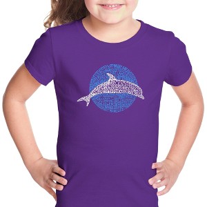 LA Pop Art Girl's Word Art T-shirt - Species of Dolphin - 1 of 4