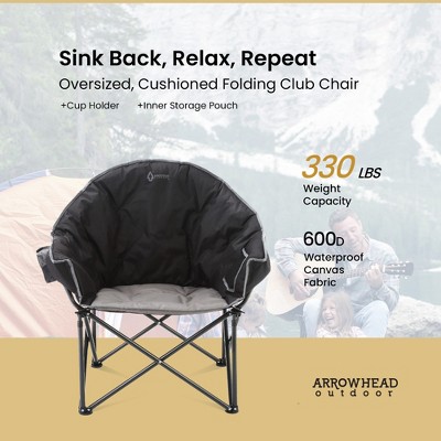 Oversized Charcoal Black Padded Folding Camping Chair with Cup Holder