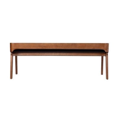 Rasmus Chestnut Brown Acacia Wood Dining Bench with Faux Leather Seat