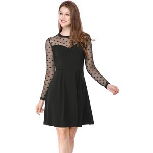 Allegra K Women's Heart Mesh Sheer Long Sleeve Gothic Cocktail Skater Party Dress - 1 of 4