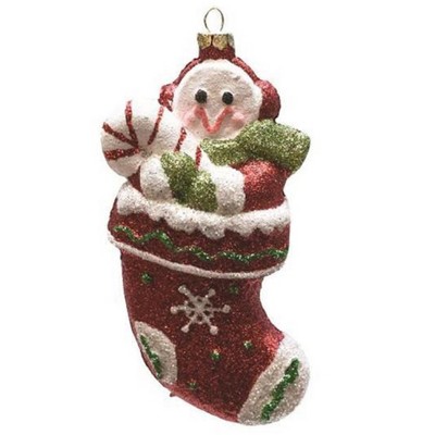 Northlight 5" Red and White Glitter Shatterproof Snowman in Christmas Stocking Ornament