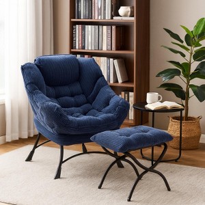 Homy Casa Modern Corduroy Lounge Chair and Ottoman Set with Metal Frame – Cozy Relaxation Seating - 1 of 4