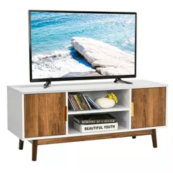 Costway TV Stand Entertainment Media Console w/2 Storage Cabinets & Open Shelves