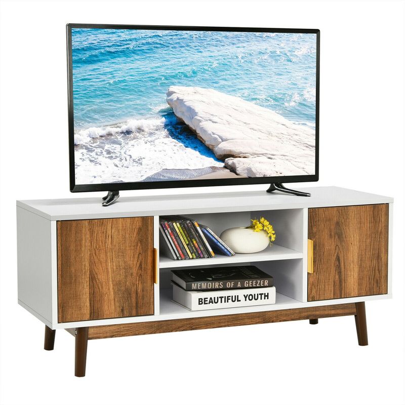 Costway TV Stand Entertainment Media Console w/2 Storage Cabinets & Open Shelves, 1 of 16