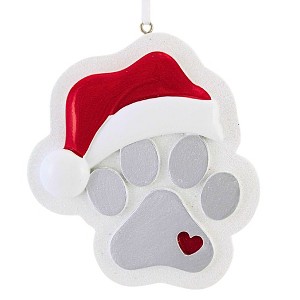 Polarx 3.75 In Paw Print With Santa Hat Christmas Tree Ornament , Christmas Decor Furry Friend Pet (1PC) - 1 of 4