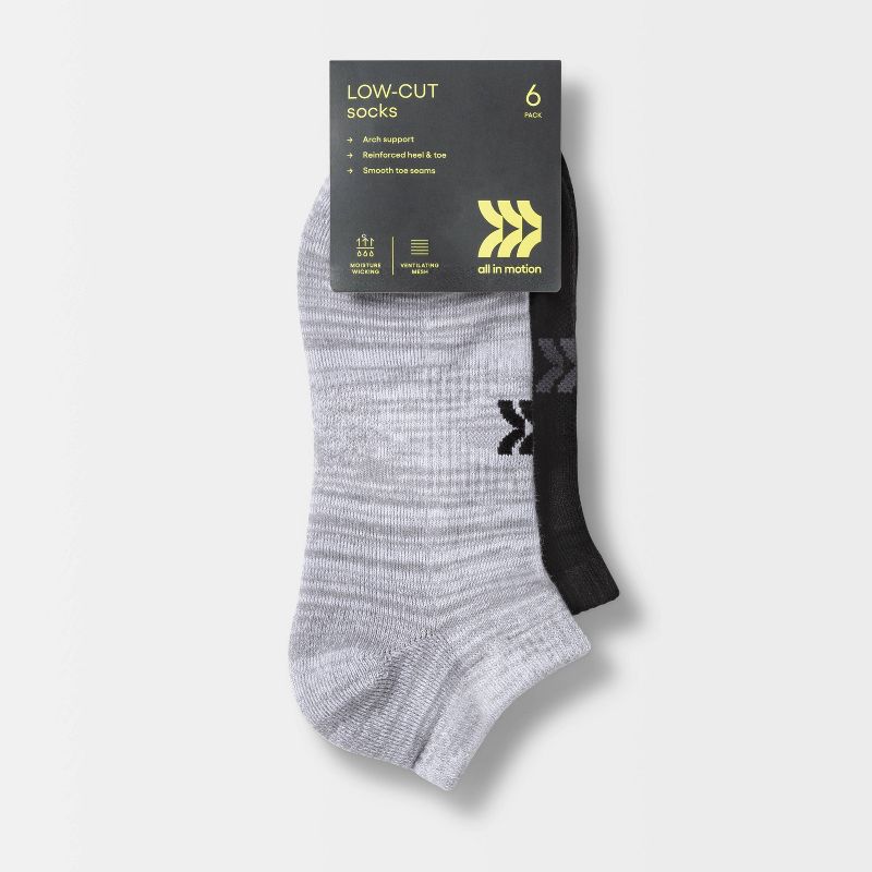 Women&#39;s Extended Size Cushioned 6pk Low Cut Athletic Socks - All In Motion&#8482; Heather Gray/Black 8-12, 3 of 5