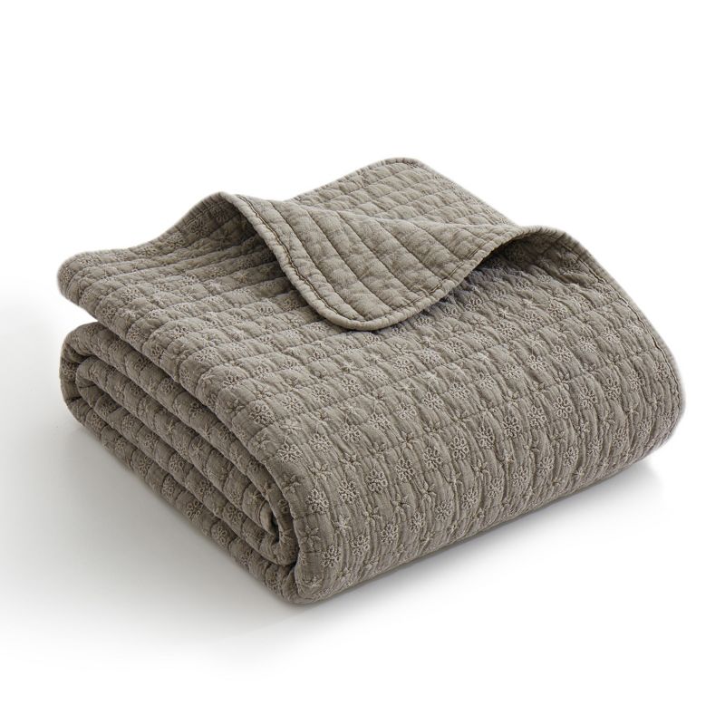Eyelet Taupe Quilted Throw - Levtex Home, 1 of 5
