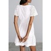 Womens Hollow Out Dress V Neck Short Sleeve Sundress A Line Mini Dress Elastic Wasit Dress Guest Dress - 2 of 4