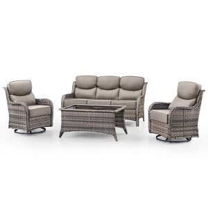 Belord Patio Furniture Set with 6-inch Extra Thick Cushions, High Back Outdoor Patio Furniture with Swivel Chairs, 4 Pieces Outdoor Conversation Set - 1 of 4